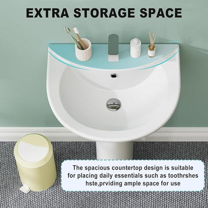 Bathroom Pedestal Sink 20 X 17 Inch | Ceramic Basin with Overflow, Single Faucet Hole, Space-Saving Design for Small Bathrooms