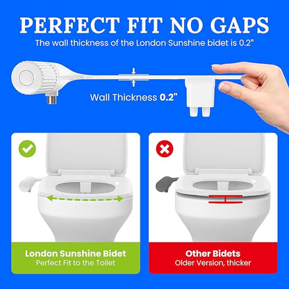 Ultra-Slim Dual-Nozzle Bidet Attachment - Adjustable Cold Water Pressure, Stainless Steel, Hygiene Upgrade, Non-Electric Bidet, (White)