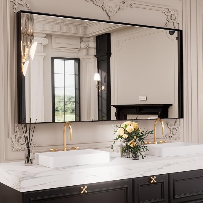 LOAAO Black Bathroom Mirror 84"X32" | Tempered Glass, Hangs Vertically or Horizontally, Easy to Install, Modern Design