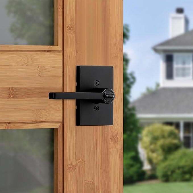 Kwikset Halifax Entry Door Handle with Lock and Key, Secure Keyed Reversible Lever Exterior, for Front Entrance and Bedrooms, Matte Black, Pick Resistant Smartkey Rekey Security and Microban