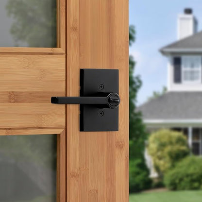 Kwikset Halifax Entry Door Handle with Lock and Key, Secure Keyed Reversible Lever Exterior, for Front Entrance and Bedrooms, Matte Black, Pick Resistant Smartkey Rekey Security and Microban