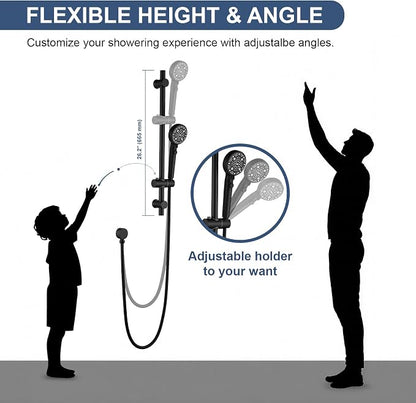 Taplong Black Bathtub Shower Faucet Set with slide bar Shower System with Tub Spout,8 Setting Handheld with ON/OFF Pause Switch, Tub Shower Faucet Kit for Bathroom-TP049B