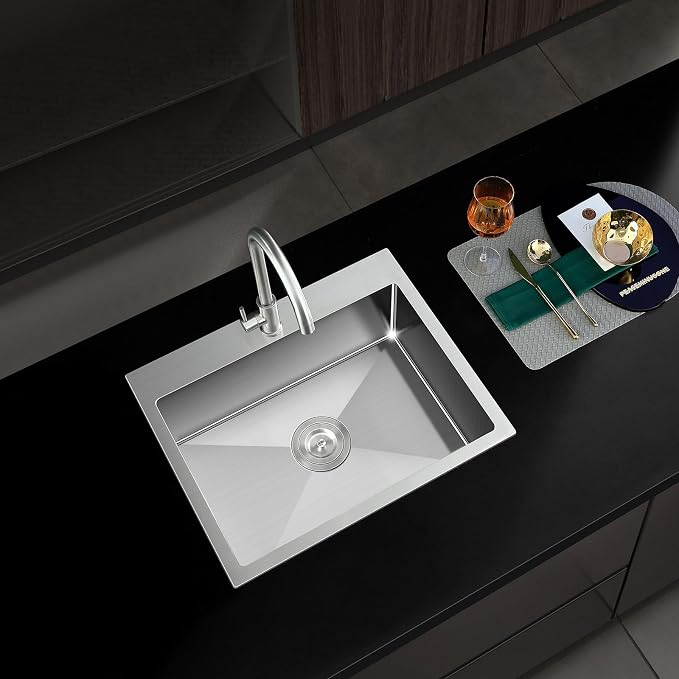 24x18 Inch Drop in Kitchen Sink 18 Gauge Stainless Steel | Single Bowl Single Hole Topmount Sink with Brushed Finish, 24"x18"x9" for Small Kitchen, Bar and RV