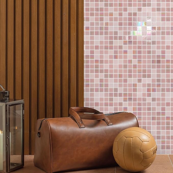 11.5 sq.ft Rainbow Pink Glass Mosaic Tile for Bathroom, Pool, Backsplash | Waterproof Wall & Floor Tile. Heat & frost resistant outdoors. Mesh-mounted easy install. Use any grout. Easy clean. 10pcs.