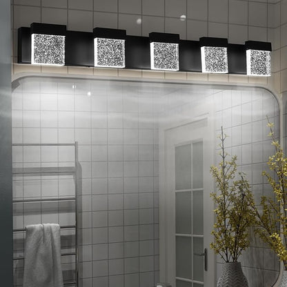 Crystal Black Light Fixtures, 5 Light Vanity Lights, LED Over Mirror, Modern Bathroom Vanity Light 6000K, 39 Inch