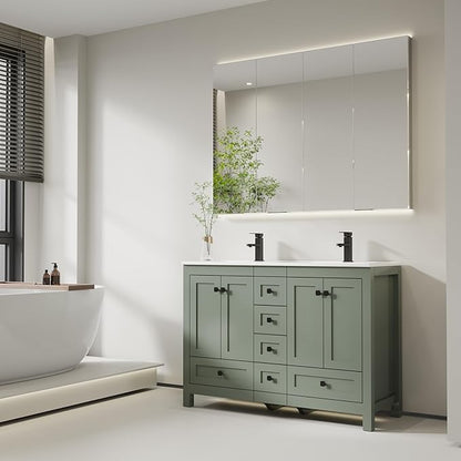 eclife 48" Bathroom Vanities with Sink Combo, Modern Thickened Wood Bathroom Storage Cabinet w/Undermount Double Sink, Matte Black Faucet Drain, Painted Surface, Green