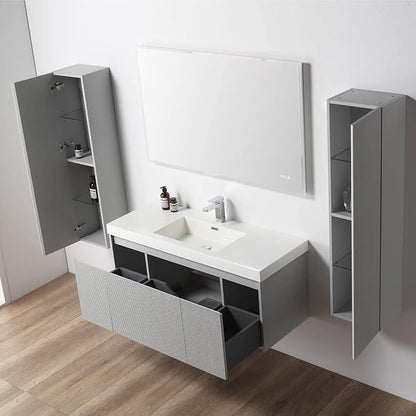 Blossom 48 Inch Bathroom Vanity with Sink and 2 Side Cabinets, All Wood Wall Mounted Floating Bathroom Vanity Cabinet with Acrylic Sink, Soft-Close Drawers, Bathroom Vanities, Light Grey