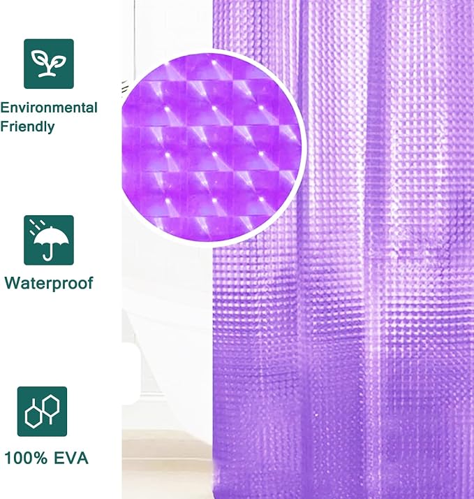 Purple Shower Curtain Liner, 100% Waterproof EVA 3D Shower Curtains with 3 Duty Heavy Bottom Magnets and 12 Rust Proof Grommets, 72x72 Weighted Shower Liner for Shower Stall, Bathtubs