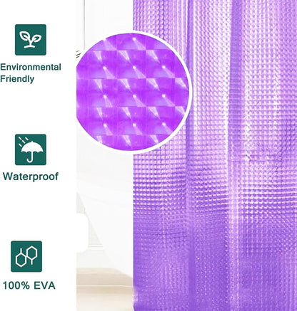 Purple Shower Curtain Liner, 100% Waterproof EVA 3D Shower Curtains with 3 Duty Heavy Bottom Magnets and 12 Rust Proof Grommets, 72x72 Weighted Shower Liner for Shower Stall, Bathtubs