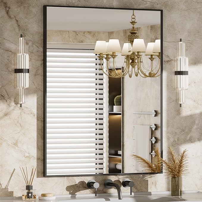 MZON 30" x 36" Matte Black Bathroom Vanity Mirror, Mirror for Over Sink | Aluminum Alloy Frame, Clear Reflection, Rust-Resistant, Vertical or Horizontal, Wall Mount, Bedroom and Entryway