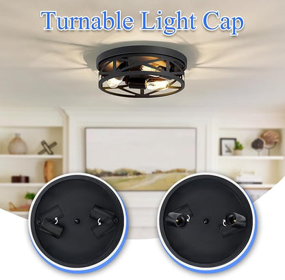 13 inch Black Flush Mount Ceiling Light Fixture, 3-Light, Close to Ceiling, Ideal for Hallway, Kitchen, Farmhouse, Bedroom