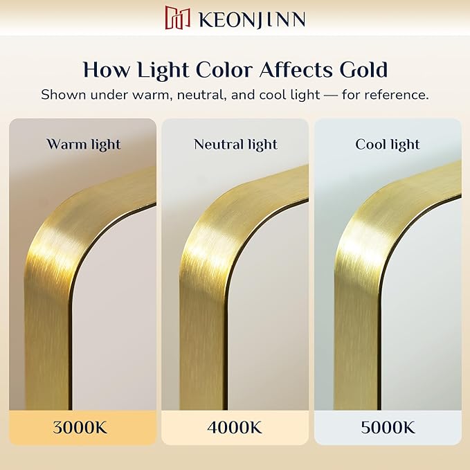 Keonjinn Gold Bathroom Mirrors for Over Sink, 22” x 30” Rounded Rectangle Brushed Gold Vanity Mirror, Anti-Rust Brass Mirror with HD Tempered Glass, Decorative Farmhouse Mirrors, Horizontal/Vertical