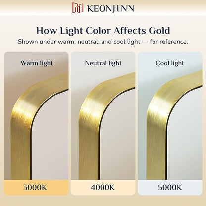 Keonjinn Gold Bathroom Mirrors for Over Sink, 24” x 30” Rounded Rectangle Brushed Gold Vanity Mirror, Anti-Rust Brass Mirror with HD Tempered Glass, Decorative Farmhouse Mirrors, Horizontal/Vertical