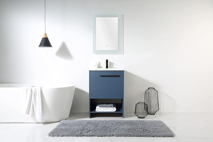 Phoenix 24 Inch Bathroom Vanity with Sink – Modern Design, Soft-Close Doors, Storage Drawers, Durable Build – Navy Blue Vanity for Small Bathrooms (Full Assembly Required)