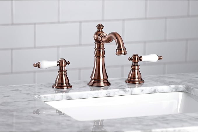 Fauceture FSC197APLAC American Patriot Widespread Bathroom Faucet with Brass Pop-Up, Antique Copper