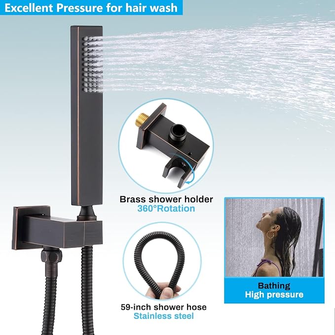 Oil Rubbed Bronze Shower System with 2 Rain Shower Head(12+8 inch), Handheld Shower, with Digital Temperature Display Function