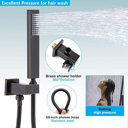 Oil Rubbed Bronze Shower System with 2 Rain Shower Head(12+8 inch), Handheld Shower, with Digital Temperature Display Function