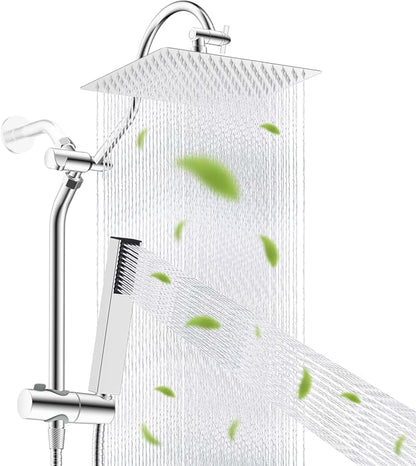 Hibbent 12'' Rainfall Shower Head with 4-mode Handheld Shower Spray, Chrome | cUPC Certified High Pressure Showerhead Combo, 12'' Adjustable Extension Arm, Extension Bar, Easy Reach Holder, 71'' Hose