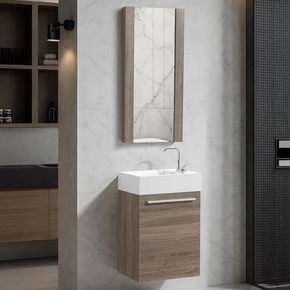 Blossom 18-Inch Floating Bathroom Vanity with Acrylic Sink and Mirror, All-Wood Construction, Space-Saving Wall Mounted Vanity for Compact Bathrooms, Modern Design Bathroom Sink Cabinet, Cart Oak