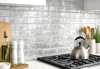 Silver White Glass Tile 3x6 for Kitchen Backsplash Accent Wall Bathroom Subway Tile Real Silk Glass Tiles (Pack of 20)