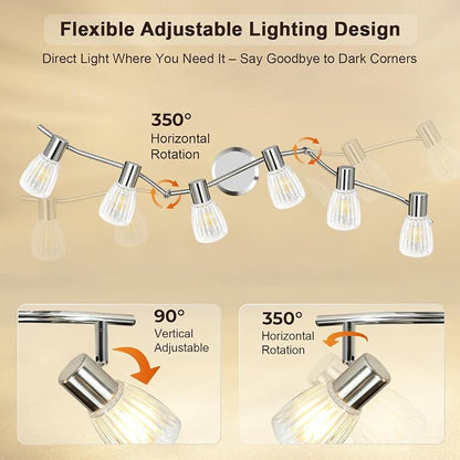 HiBay 6-Light Track Lighting, Flexible Ceiling Light Fixture w/Glass Shade | Modern Chrome Track Spot Lights Indoor for Kitchen, Living Room, Bedroom, Home Office, E12 Base, No Bulbs