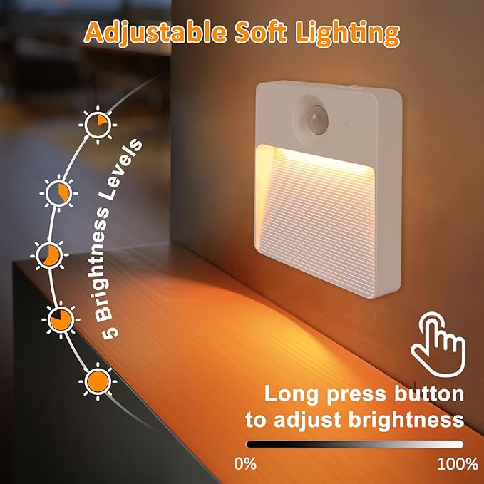 8 Pack Rechargeable Motion Sensor Stair Light for Indoor, RGBW Battery Operated Closet Lights, Stick On Night Lamp, Motion Activated Magnetic Lighting Lamps for Step,Cabinet,Hallway,Bathroom