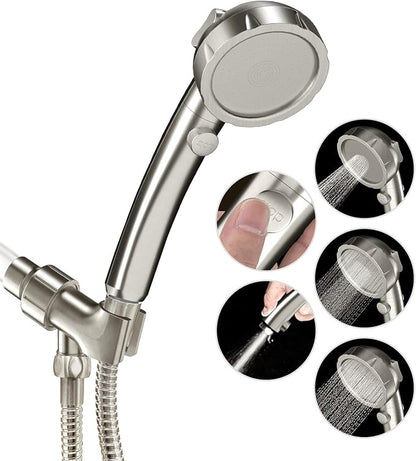 JONKEAN Handheld Shower Head with Hose for RV Brushed Nickel | High Pressure and Water Saving, ON/OFF Switch, Easy to Detachable, Equipped with 3 Spray Modes and Bracket