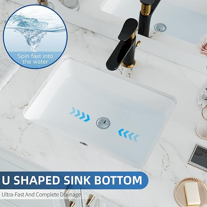 Undermount Bathroom Sink Rectangle, Hugsleek Interior Bowl Size 16 x 11 inch White Porcelain Ceramic Vessel Sink Under Counter Exterior Size 18x13in Rectangular Bath Sink Basin Lavatory Fireclay