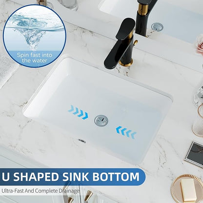 Undermount Bathroom Sink Rectangle, Hugsleek Interior Bowl Size 16 x 11 inch White Porcelain Ceramic Vessel Sink Under Counter Exterior Size 18x13in Rectangular Bath Sink Basin Lavatory Fireclay