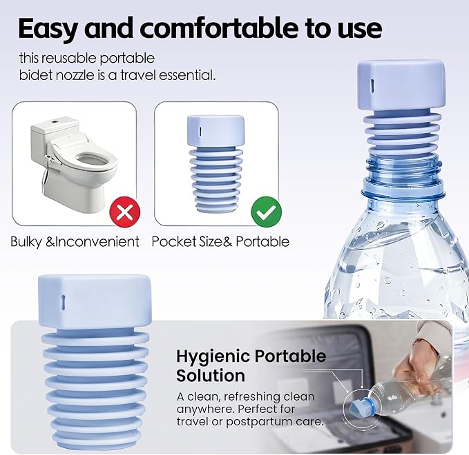 2 Pack Portable Bidet Nozzle for Toilet, Upside Down Peri Bottle, Handheld Travel Bidet Sprayer, Camping Essentials Backpacking Gear for Outdoor Hiking RV Travel