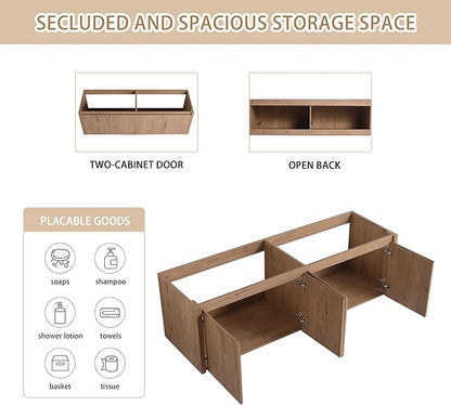 60 Inch Bathroom Vanity Without Sink, 60" Floating Vanity Without Top, Modern Wall Mounted Cabinet for Large Space, Large Bathroom Storage Cabinet with 4 Soft-Closing Doors and Hidden Handles