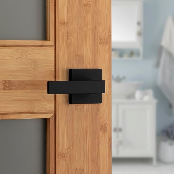 Kwikset Singapore Interior Privacy Door Handle with Lock, Door Lever for Bathroom and Bedroom, Matte Black, Reversible Keyless Turn Lock, with Microban Protection, 10 Pack