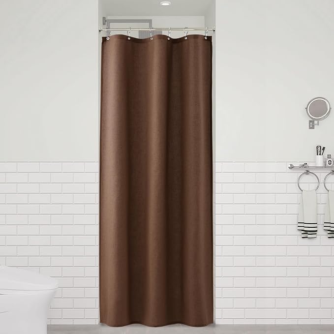 Caramel Brown 36 Inch Shower Curtain - Stall Narrow Half Linen Ultra Thick Fabric Shower Curtain Set with Hooks, Boho Farmhouse Rustic RV Camper Bath Curtains for Bathroom, 36x72