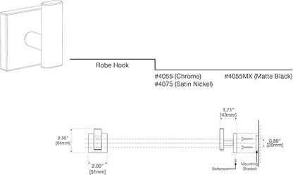 Gatco 4075 Elevate Single Robe Hook, Wall Mounted Hook for Bathroom Towels & Robes, Satin Nickel