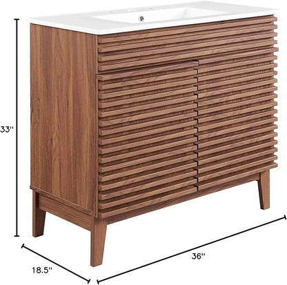 Modway Render 36" Bathroom Vanity in Walnut White