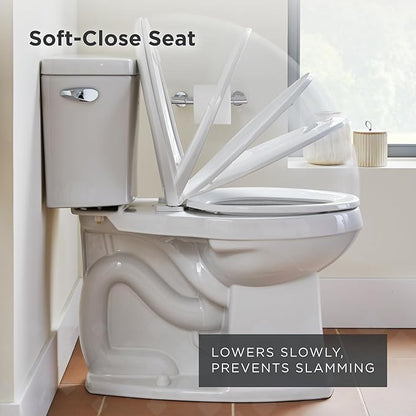 Gerber Universal Elongated Toilet Seat with Cover, Soft Close, Top Mount, Easy Install, Heavy-Duty Plastic, Adjustable Fit for Standard Elongated Toilets, Fade-Resistant, White G0099849