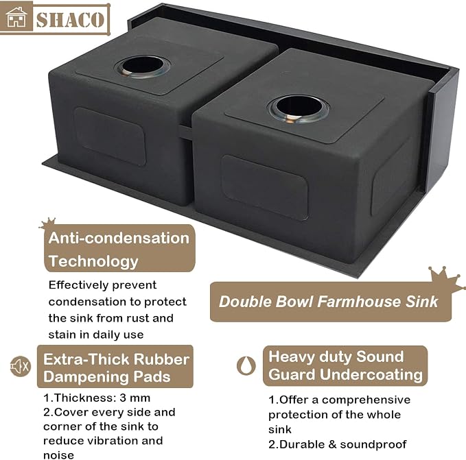33 Inch Black Double Bowl Divided 50/50 Farmhouse Sink, 33x21 Gunmetal Black Stainless Steel Undermount Apron Front Farm Kitchen Sink
