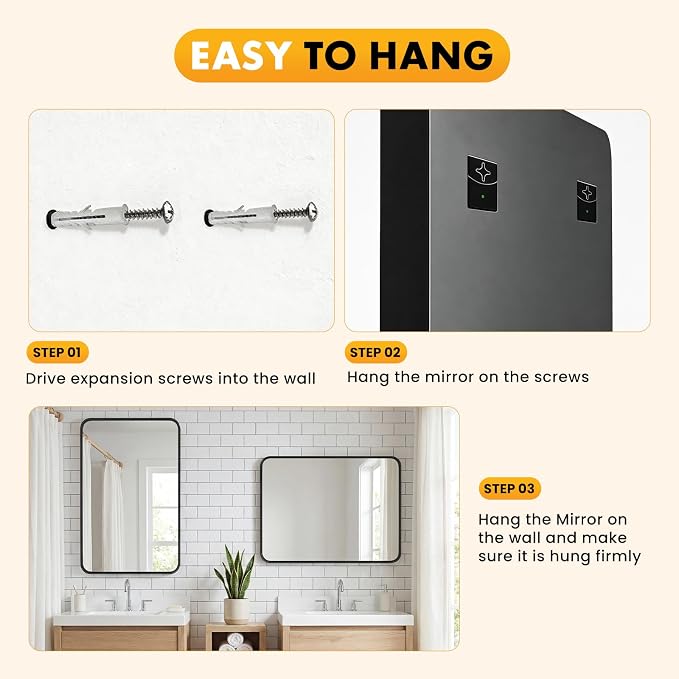 OLIXIS Bathroom Mirror 22x30 Inch, Wall Mount Vanity Mirrors for Over Sink | Rectangle Mirror with Matte Metal Framed, Modern Wall Mount Vanity Mirrors for Home Decor, Living Room, Bedroom, Black