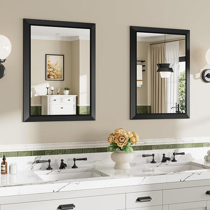 2-Pack 22x30 Inch Black Bathroom Mirror for Wall, Thick Metal Framed Rectangle Mirrors for Over Sink, Bedroom, Living Room, Entryway, Anti-Rust, HD Tempered Glass