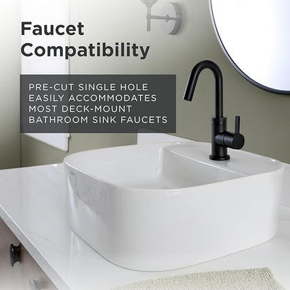 Gerber Cymira 16 in. Soft Square Vessel Bathroom Sink, Above-Counter Glazed White Fireclay Ceramic Vanity Sink with Faucet Hole, Modern Transitional Basin Sink Bowl, G0013783