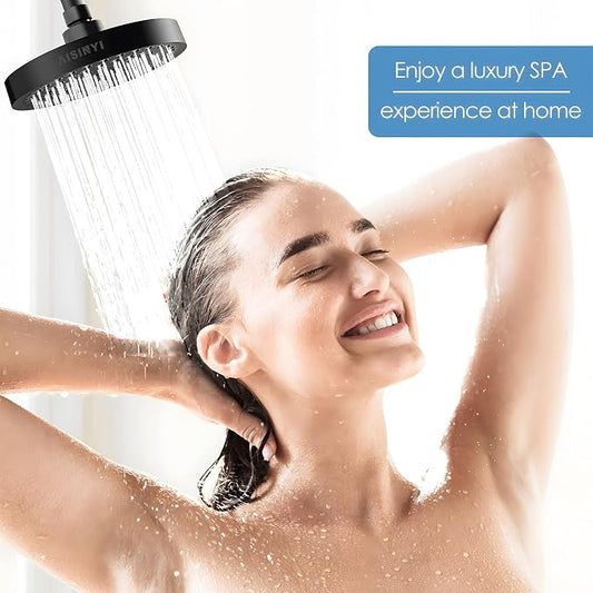 6" High Pressure Rain Shower Head, Luxury Matte Black Finish | 6 Inch Fixed Bathroom Showerhead, Adjustable Replacement, 90 Anti-Clog Nozzles, Removable Restrictor, Tool-Free Easy Install