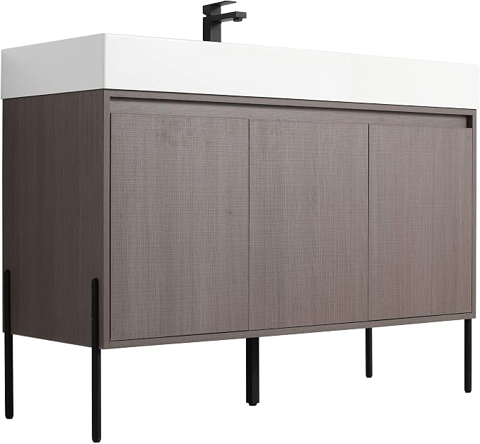 Crownpoint 48 Inch Bathroom Vanity with Sink, White Sink, Gray Oak Finish, Full Assembly Required, Elegant Bathroom Vanities for Modern Homes