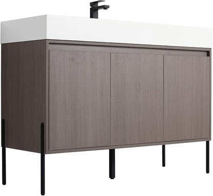 Crownpoint 48 Inch Bathroom Vanity with Sink, White Sink, Gray Oak Finish, Full Assembly Required, Elegant Bathroom Vanities for Modern Homes