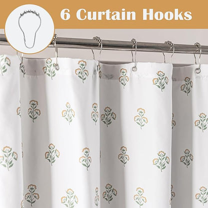 Stall Small Shower Curtain 36x72 for RV,Boho Orange Floral Waterproof Fabric Half Size Narrow Shower Curtains for Dorm Camper