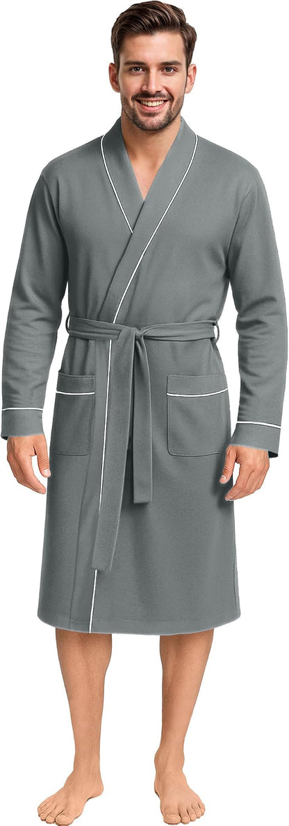 Cotton Blend Lightweight Knit Robe for Men Soft Loungewear Bathrobe
