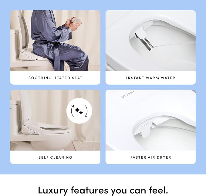 TUSHY Cloud+ Electronic Bidet Heated Toilet Seat | Intelligent Remote w/Personal Settings, Instant Warm Water, Heated Seat and Air Dryer, Automatic Deodorizer (Night Light & Soft Close), Elongated