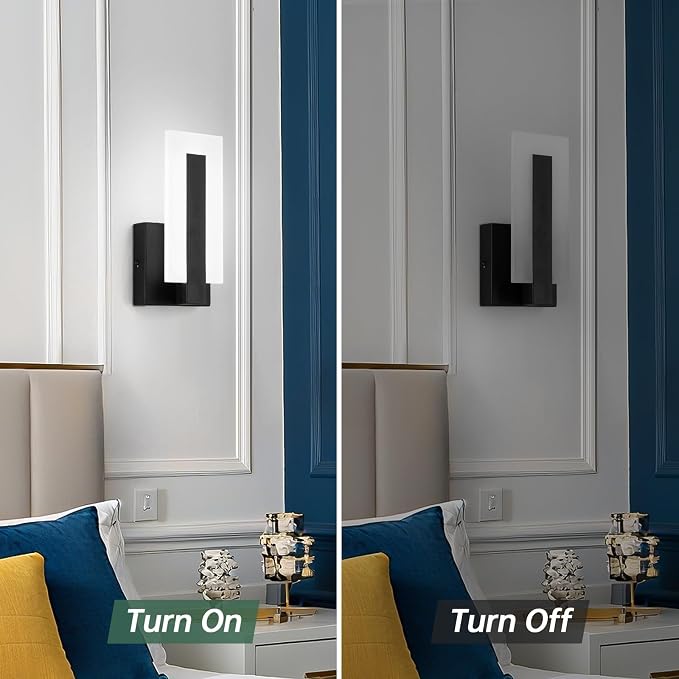 Modern LED Acrylic Wall Sconce, Black Indoor Wall Light Fixtures, 6000K Cold White Wall Mounted Lamp, Wall Sconce Lighting for Hallway, Study,Stairway, Corridor, Bathroom