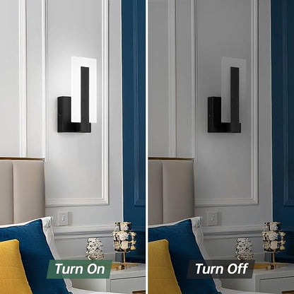 Modern LED Acrylic Wall Sconce, Black Indoor Wall Light Fixtures, 6000K Cold White Wall Mounted Lamp, Wall Sconce Lighting for Hallway, Study,Stairway, Corridor, Bathroom