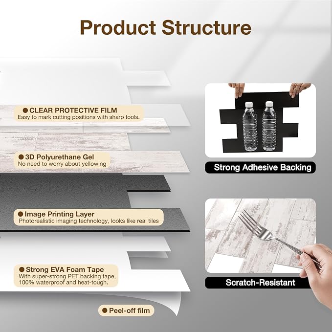 Peel and Stick Backsplash Tile for Kitchen & Bathroom Walls - Waterproof Smart Renter Friendly Sticker
