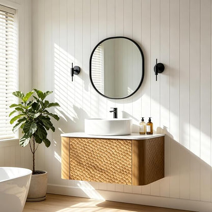 24 Inch Modern Bathroom Vanity with Ceramic Sink, Floating Bathroom Vanity Cabinet with Sintered Stone Top&Solid Wood Hammered Frame, Single Sink Bathroom Vanities w/Soft-Close Drawers,Natural